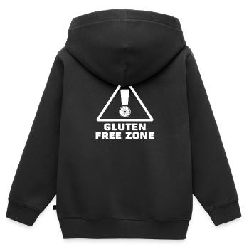 Glutenfrei - Kinder Premium Organic Zip Hoodie - Schwarz - Hinten - AI Model Kid Male (0cm)