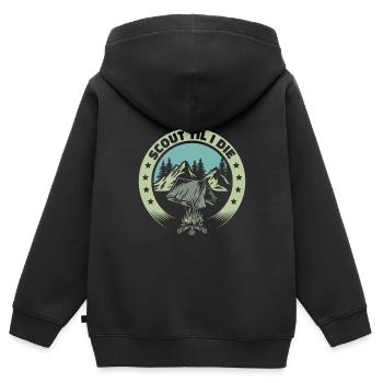 Tente scoute - Sweat Premium à capuche zippé enfant bio - noir - Dos - AI Model Kid Male (0cm)