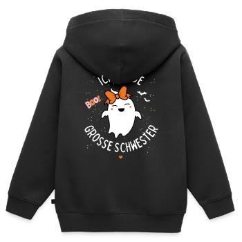 Große Schwester 2024 Halloween Geist - Kinder Premium Organic Zip Hoodie - Schwarz - Hinten - AI Model Kid Male (0cm)