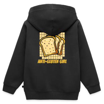 Glutenfrei Mädchen - Kinder Premium Organic Zip Hoodie - Schwarz - Hinten - AI Model Kid Male (0cm)