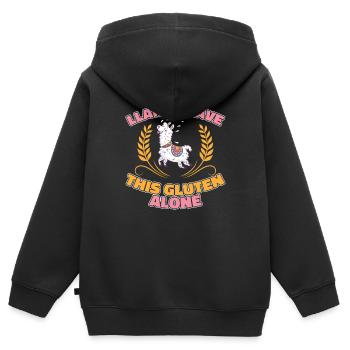 Glutenfrei Lama - Kinder Premium Organic Zip Hoodie - Schwarz - Hinten - AI Model Kid Male (0cm)
