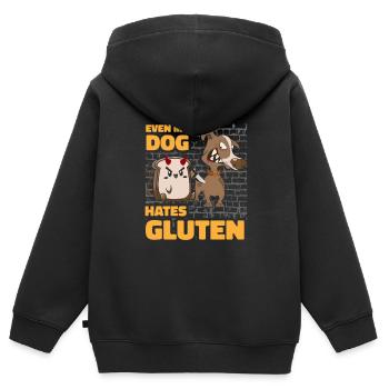 Glutenfrei Hund - Kinder Premium Organic Zip Hoodie - Schwarz - Hinten - AI Model Kid Male (0cm)