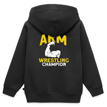 Armdrücken - Kinder Premium Organic Zip Hoodie - Schwarz - Hinten - AI Model Kid Male (0cm)