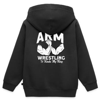 Armdrücken - Kinder Premium Organic Zip Hoodie - Schwarz - Hinten - AI Model Kid Male (0cm)