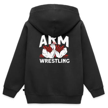 Armdrücken - Kinder Premium Organic Zip Hoodie - Schwarz - Hinten - AI Model Kid Male (0cm)