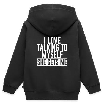 J’aime me parler à moi-même, elle me comprend - Sweat Premium à capuche zippé enfant bio - noir - Dos - AI Model Kid Male (0cm)