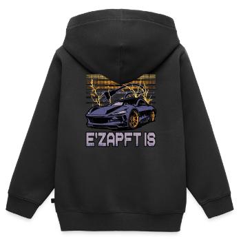 Lustiger Elektrofahrzeug-Witz E'Zapft is - Kinder Premium Organic Zip Hoodie - Schwarz - Hinten - AI Model Kid Male (0cm)