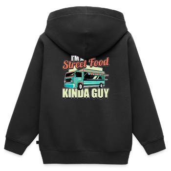 Straßenessen Kerl - Kinder Premium Organic Zip Hoodie - Schwarz - Hinten - AI Model Kid Male (0cm)