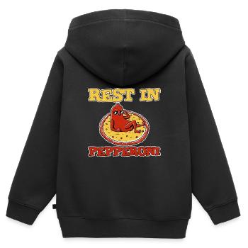 Reste dans Pepperoni 2 - Sweat Premium à capuche zippé enfant bio - noir - Dos - AI Model Kid Male (0cm)