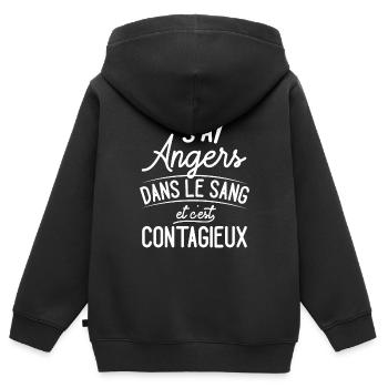 Angers Dans Le Sang Cadeau Angevins - Sweat Premium à capuche zippé enfant bio - noir - Dos - AI Model Kid Male (0cm)