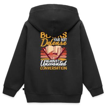 Les livres, la meilleure défense contre les conversations indésirables3 - Sweat Premium à capuche zippé enfant bio - noir - Dos - AI Model Kid Male (0cm)