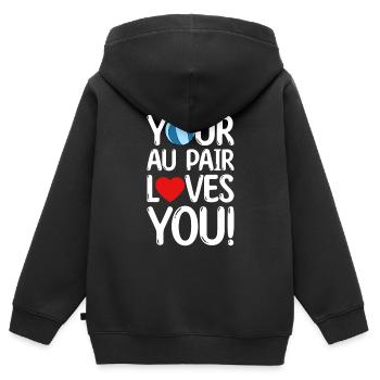 Au Pair Fille Maternelle Nounou - Sweat Premium à capuche zippé enfant bio - noir - Dos - AI Model Kid Male (0cm)