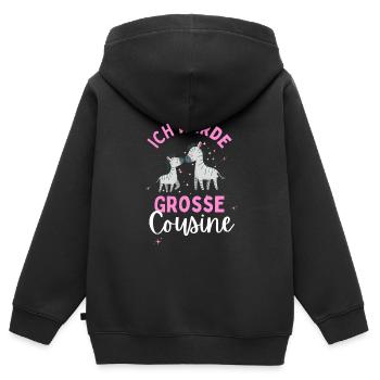 Ich werde Große Cousine 2024 Loading Zebra Herz - Kinder Premium Organic Zip Hoodie - Schwarz - Hinten - AI Model Kid Male (0cm)