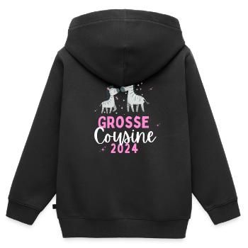 Ich werde Große Cousine 2024 Loading Zebra Herz - Kinder Premium Organic Zip Hoodie - Schwarz - Hinten - AI Model Kid Male (0cm)