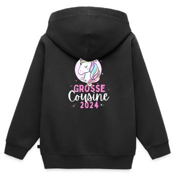 Ich werde Große Cousine 2024 Loading Einhorn Herz - Kinder Premium Organic Zip Hoodie - Schwarz - Hinten - AI Model Kid Male (0cm)