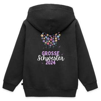 Ich werde Große Schwester 2024 Loading Blumen - Kinder Premium Organic Zip Hoodie - Schwarz - Hinten - AI Model Kid Male (0cm)