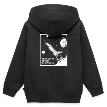 espace, espace, fusée, colonisation de l’espace - Sweat Premium à capuche zippé enfant bio - noir - Dos - AI Model Kid Male (0cm)