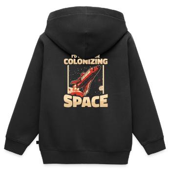 espace, espace, fusée, colonisation de l’espace - Sweat Premium à capuche zippé enfant bio - noir - Dos - AI Model Kid Male (0cm)