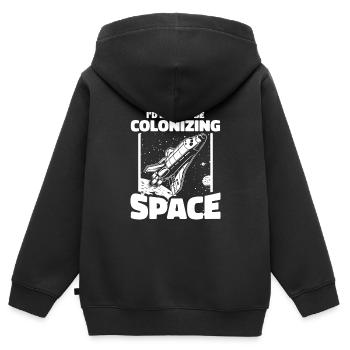 espace, espace, fusée, colonisation de l’espace - Sweat Premium à capuche zippé enfant bio - noir - Dos - AI Model Kid Male (0cm)