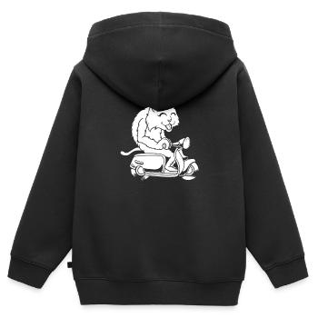Motorroller Katze - Kinder Premium Organic Zip Hoodie - Schwarz - Hinten - AI Model Kid Male (0cm)