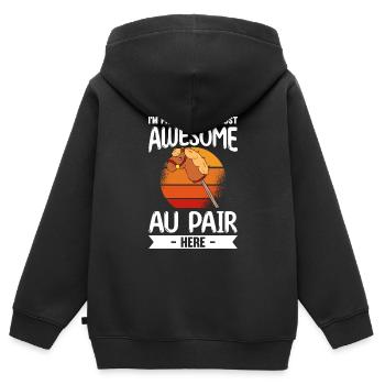 Au Pair Fille Maternelle Nounou - Sweat Premium à capuche zippé enfant bio - noir - Dos - AI Model Kid Male (0cm)