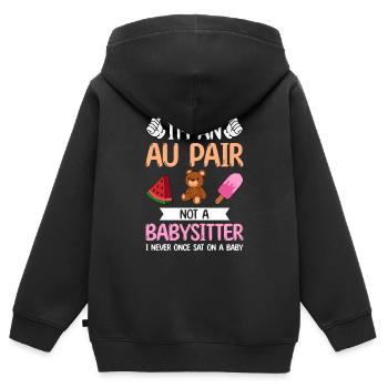 Au Pair Fille Maternelle Nounou - Sweat Premium à capuche zippé enfant bio - noir - Dos - AI Model Kid Male (0cm)
