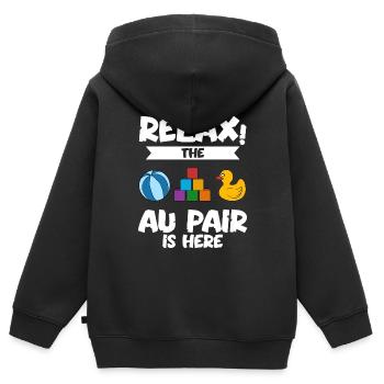 Au Pair Fille Maternelle Nounou - Sweat Premium à capuche zippé enfant bio - noir - Dos - AI Model Kid Male (0cm)