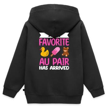 Au Pair Fille Maternelle Nounou - Sweat Premium à capuche zippé enfant bio - noir - Dos - AI Model Kid Male (0cm)