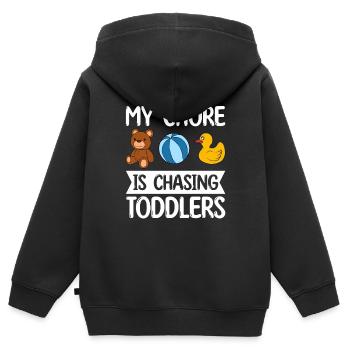 Au Pair Fille Maternelle Nounou - Sweat Premium à capuche zippé enfant bio - noir - Dos - AI Model Kid Male (0cm)