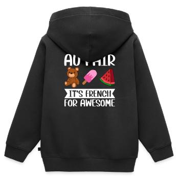 Au Pair Fille Maternelle Nounou - Sweat Premium à capuche zippé enfant bio - noir - Dos - AI Model Kid Male (0cm)