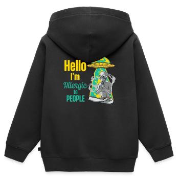 Hallo, Ich Bin Allergisch Gegen Menschen Allergie - Kinder Premium Organic Zip Hoodie - Schwarz - Hinten - AI Model Kid Male (0cm)