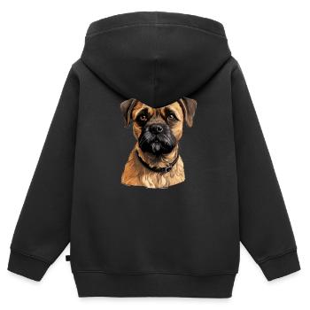 Chien Border Terrier - Sweat Premium à capuche zippé enfant bio - noir - Dos - AI Model Kid Male (0cm)