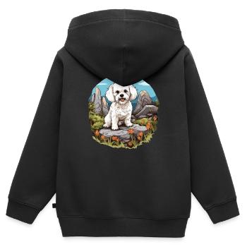 Hund Bichon Friesé - Kinder Premium Organic Zip Hoodie - Schwarz - Hinten - AI Model Kid Male (0cm)