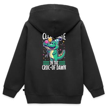 Faites la fête jusqu’à l’aube - Sweat Premium à capuche zippé enfant bio - noir - Dos - AI Model Kid Male (0cm)