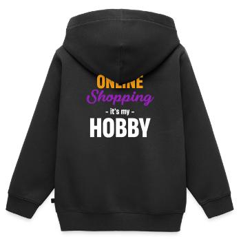 Les achats en ligne à domicile sont mon passe-temps - Sweat Premium à capuche zippé enfant bio - noir - Dos - AI Model Kid Male (0cm)