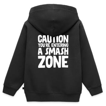 Attention : vous entrez dans une zone de smash - Sweat Premium à capuche zippé enfant bio - noir - Dos - AI Model Kid Male (0cm)