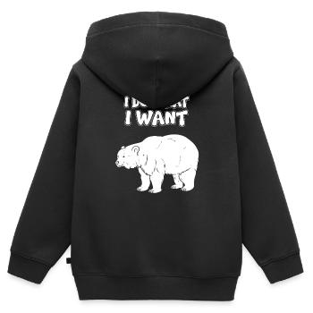 Je m’en fous - Sweat Premium à capuche zippé enfant bio - noir - Dos - AI Model Kid Male (0cm)