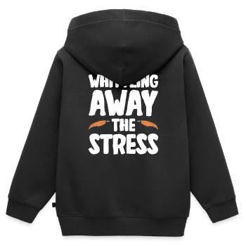 Sculpture sur bois brillant sur bois - Sweat Premium à capuche zippé enfant bio - noir - Dos - AI Model Kid Male (0cm)