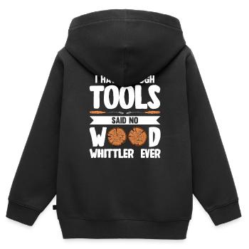 Sculpture sur bois brillant sur bois - Sweat Premium à capuche zippé enfant bio - noir - Dos - AI Model Kid Male (0cm)