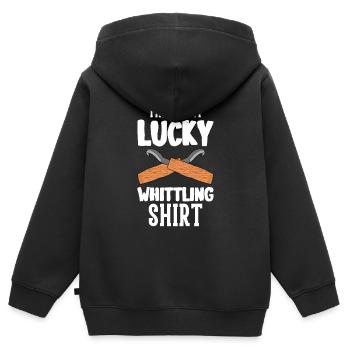 Sculpture sur bois brillant sur bois - Sweat Premium à capuche zippé enfant bio - noir - Dos - AI Model Kid Male (0cm)