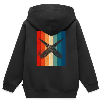 Sculpture sur bois brillant sur bois - Sweat Premium à capuche zippé enfant bio - noir - Dos - AI Model Kid Male (0cm)