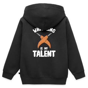Sculpture sur bois brillant sur bois - Sweat Premium à capuche zippé enfant bio - noir - Dos - AI Model Kid Male (0cm)