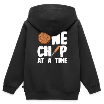 Sculpture sur bois brillant sur bois - Sweat Premium à capuche zippé enfant bio - noir - Dos - AI Model Kid Male (0cm)