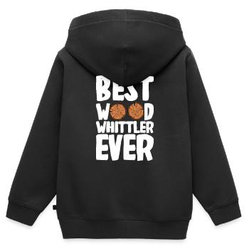 Sculpture sur bois brillant sur bois - Sweat Premium à capuche zippé enfant bio - noir - Dos - AI Model Kid Male (0cm)