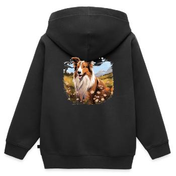 Hund Collie - Kinder Premium Organic Zip Hoodie - Schwarz - Hinten - AI Model Kid Male (0cm)