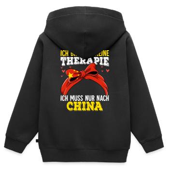 China - Kinder Premium Organic Zip Hoodie - Schwarz - Hinten - AI Model Kid Male (0cm)