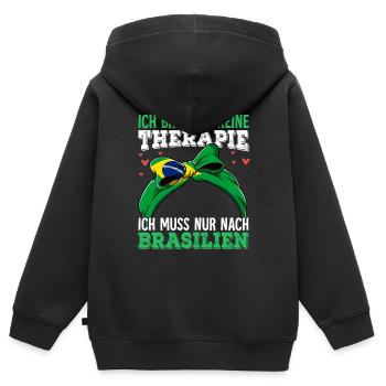 Brasilien - Kinder Premium Organic Zip Hoodie - Schwarz - Hinten - AI Model Kid Male (0cm)