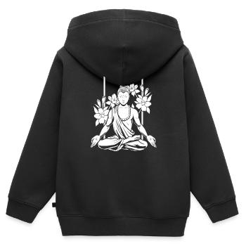 Fleurs bouddhistes de Bouddha - Sweat Premium à capuche zippé enfant bio - noir - Dos - AI Model Kid Male (0cm)