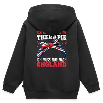 England - Kinder Premium Organic Zip Hoodie - Schwarz - Hinten - AI Model Kid Male (0cm)