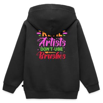 Real artists don't use brushes - Kinder Premium Organic Zip Hoodie - Schwarz - Hinten - AI Model Kid Male (0cm)